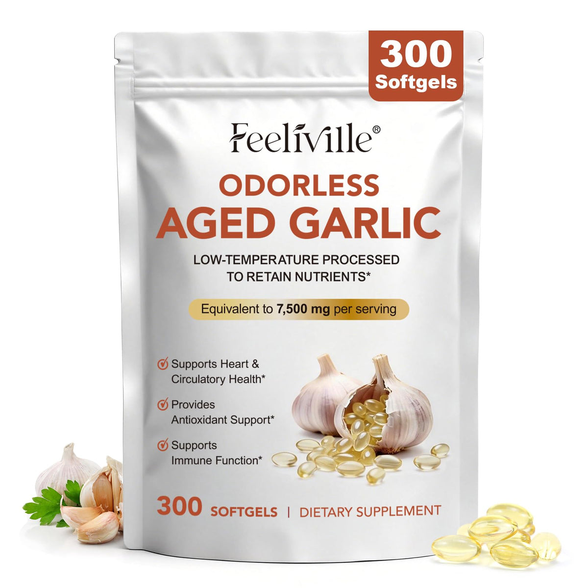 7500mg Odorless Garlic Capsules 300 Softgels W7442