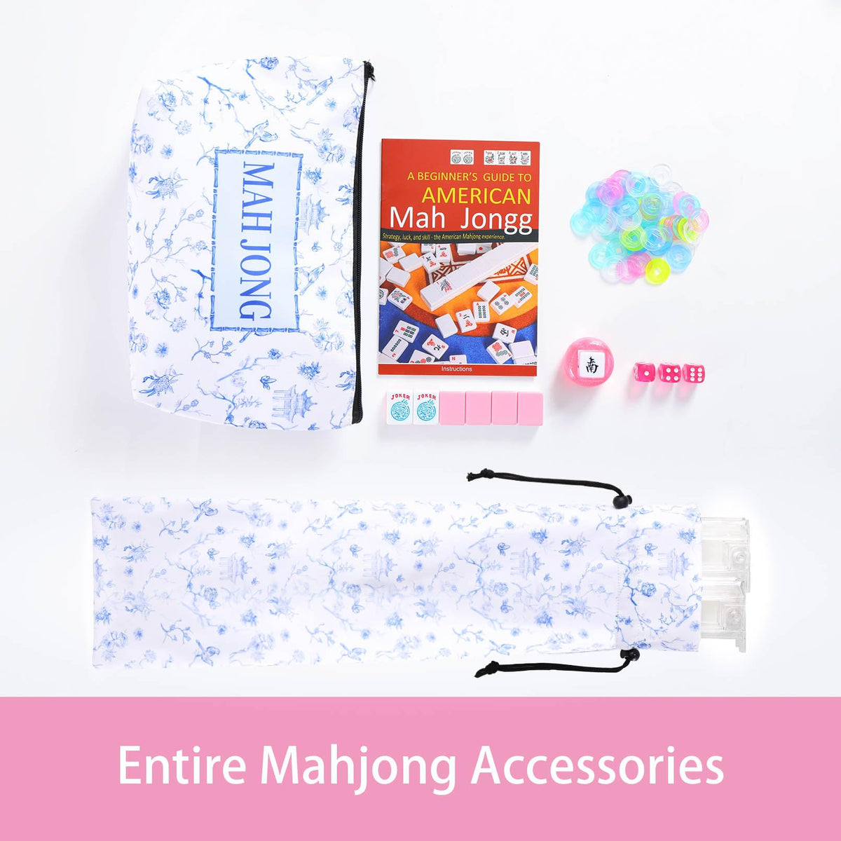 166 Pink Tiles Mahjong Set with 4 Clear Racks and Bag S77048