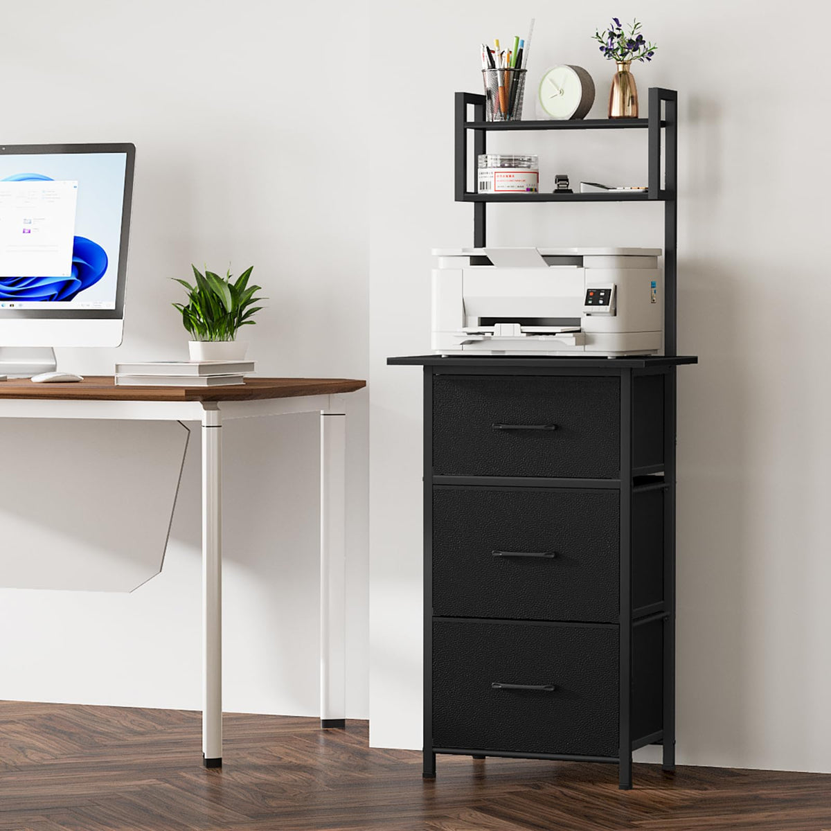 3 Drawer Tall File Cabinet with Extended Desktop, Black W638708