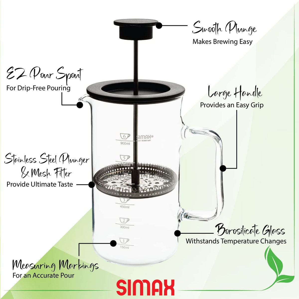 1 Liter Dishwasher Safe Borosilicate Glass French Press V415