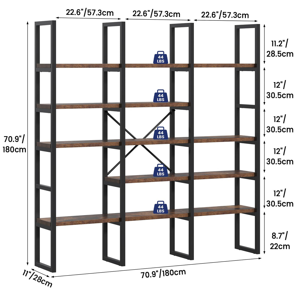 5 Tier Wood and Metal Bookshelf E53114