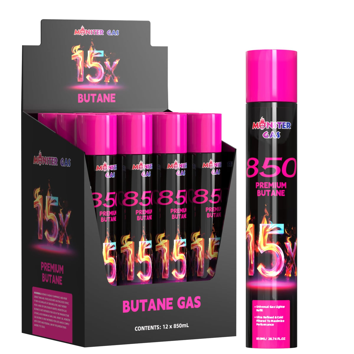 15x Ultra-Pure Butane Fuel Canisters 850ml, Pack of 12 W59015