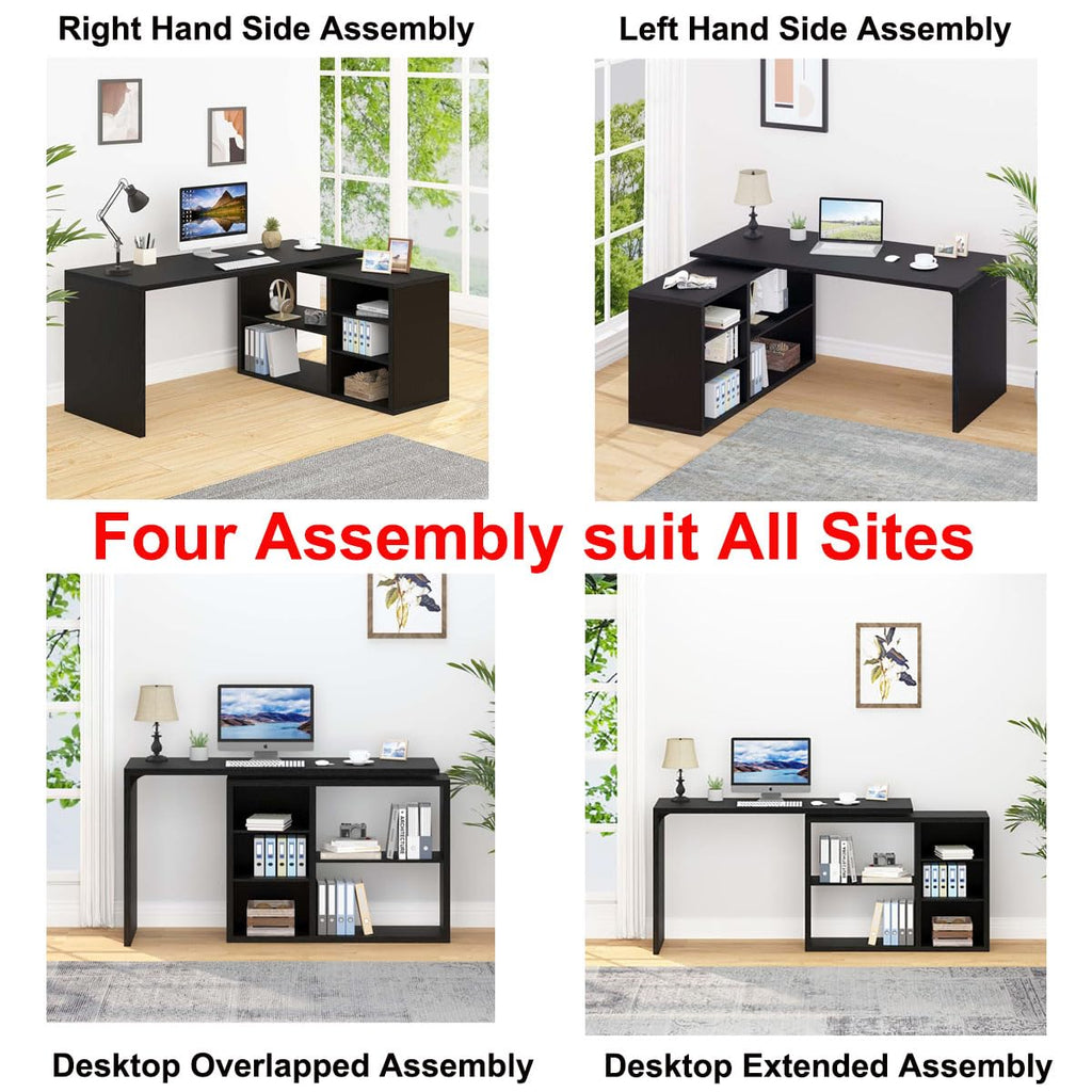 Black L Shaped Wood Computer Desk with Storage G624953