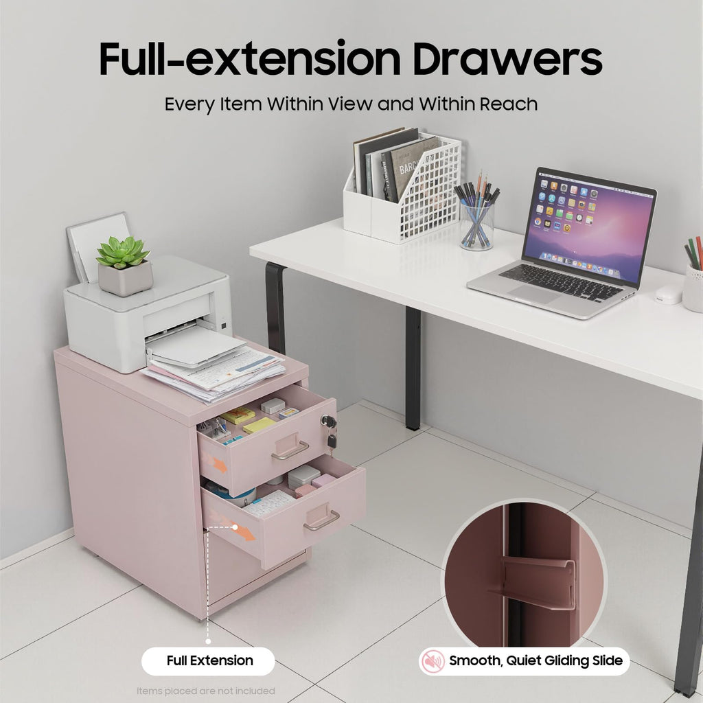 Pink 3 Drawer Metal File Cabinet with Lock U2830