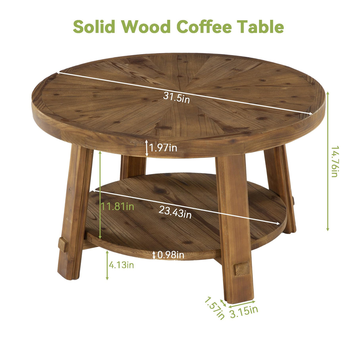 Solid Wood 2-Tier Round Coffee Table with Storage L94664