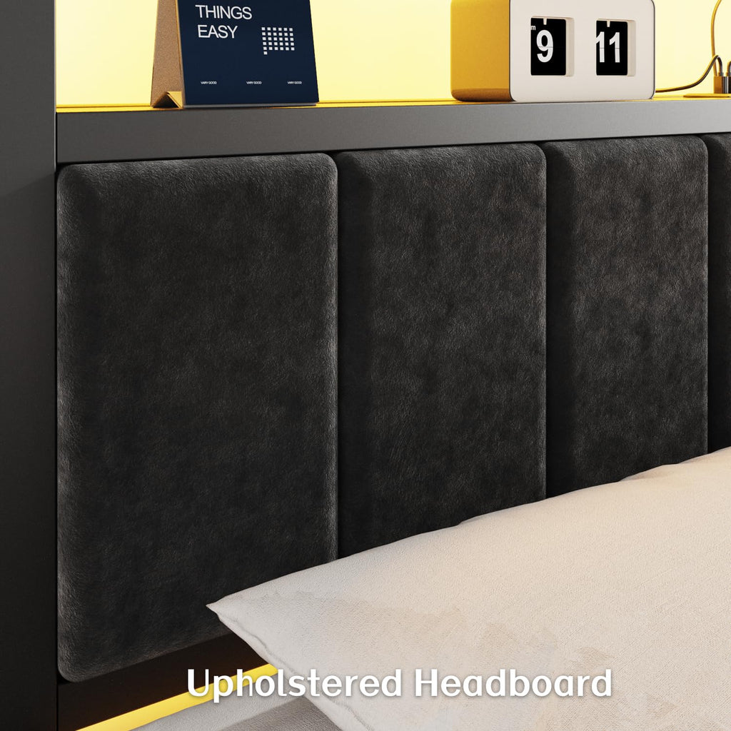 Full Size Bed Frame with LED Lights & Charging Station N686783
