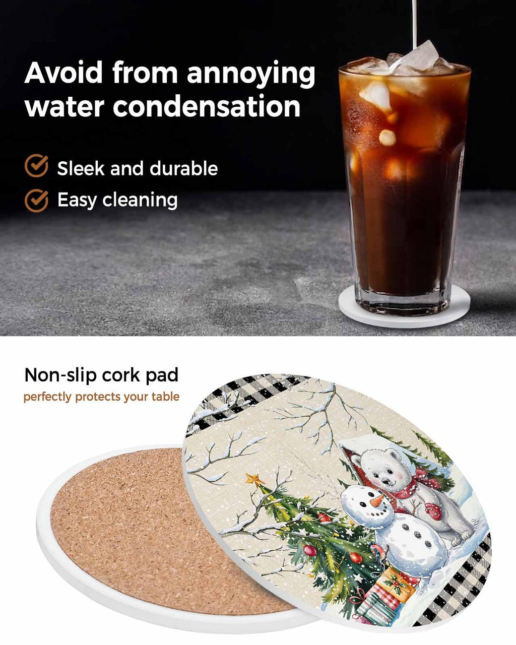 Set of 6 Christmas Coasters with Holder Absorbent Stone Ceramic L97038