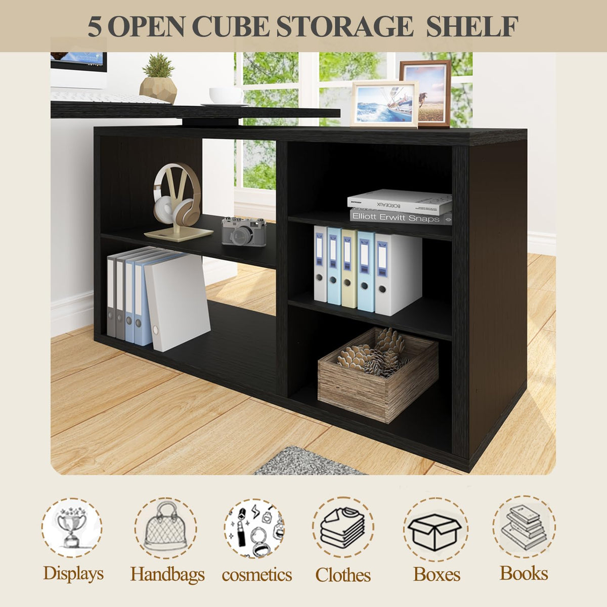 Black L Shaped Wood Computer Desk with Storage G624953