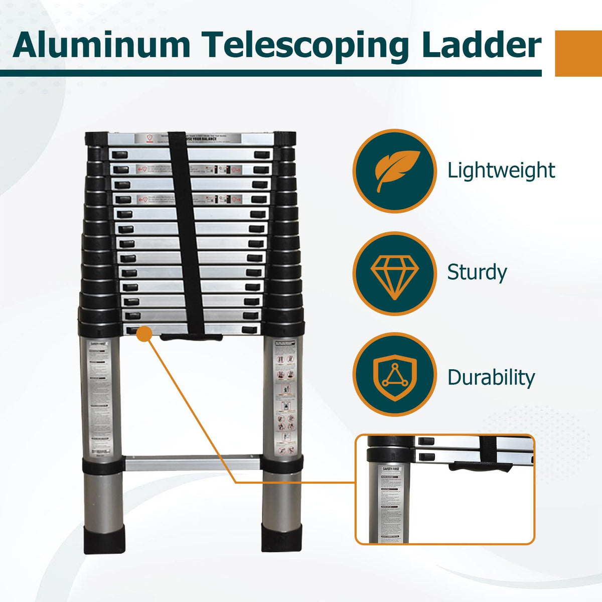14.5 FT Aluminum Telescoping Ladder 330LB Capacity K532107