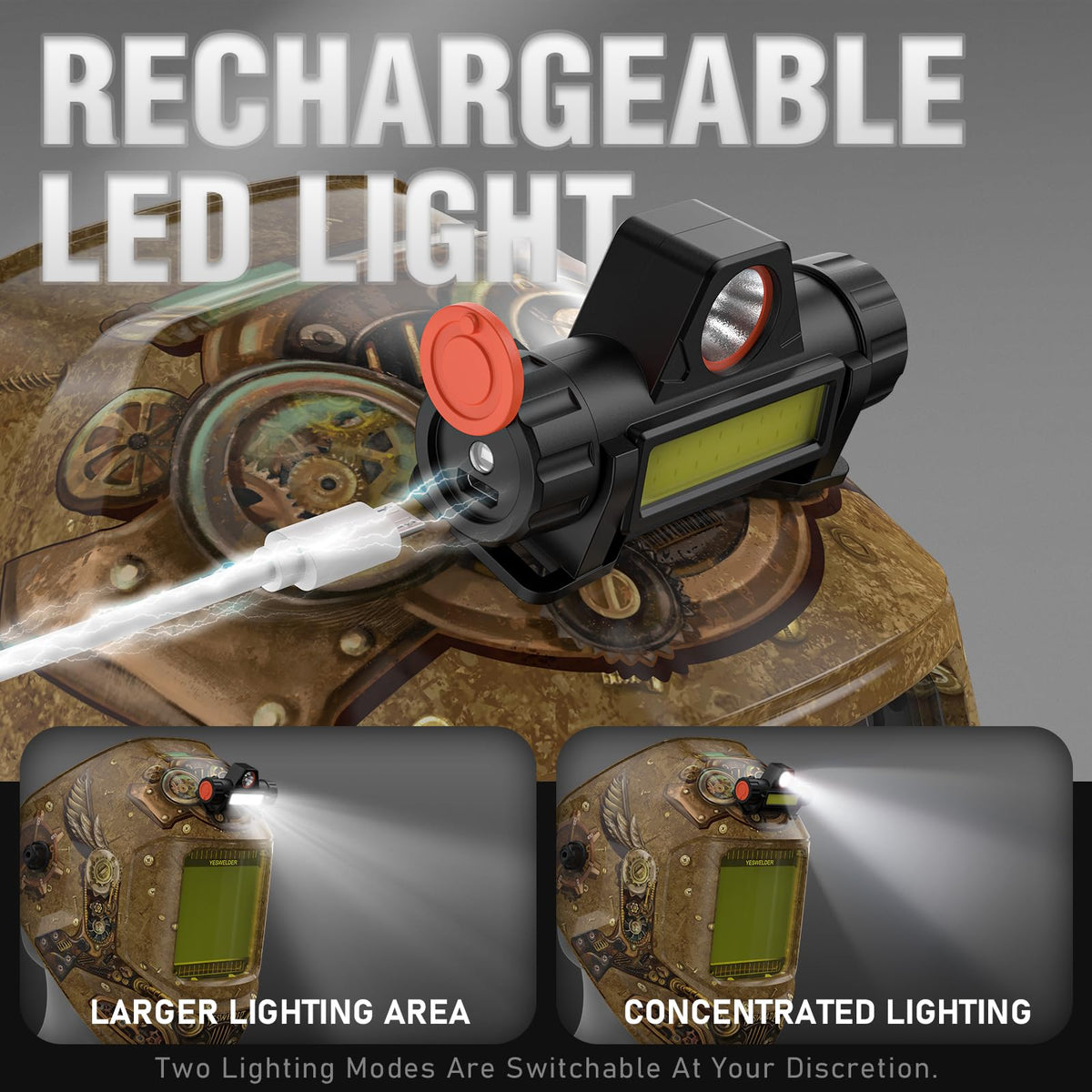 Auto-Darkening Welding Helmet with USB LED Work Light E405