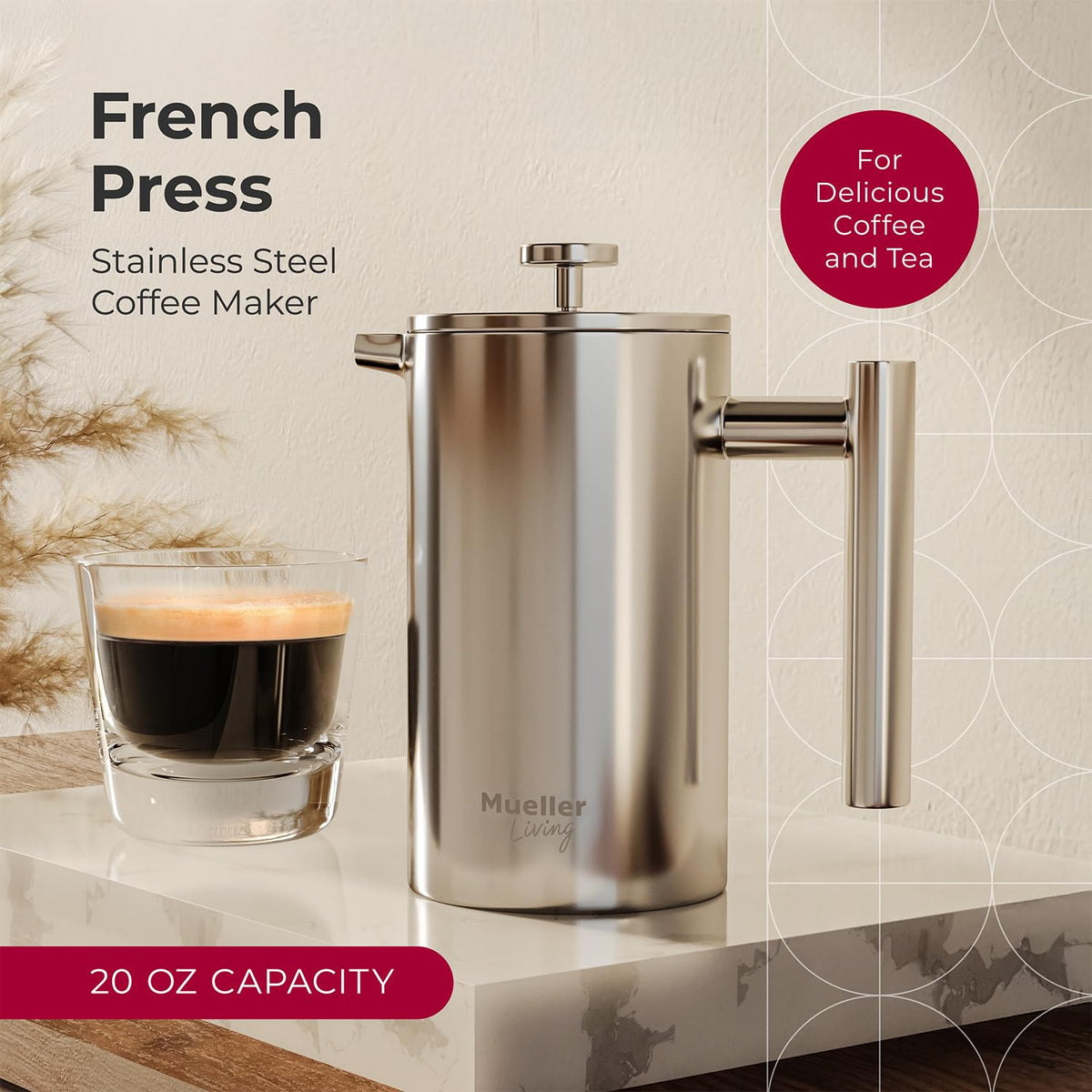 20oz Stainless Steel French Press Coffee Maker S813216