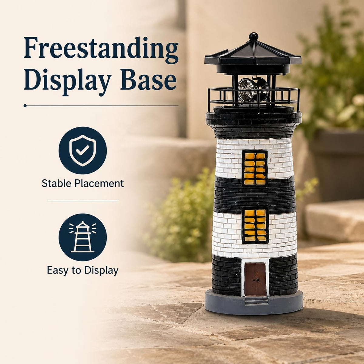 Solar Lighthouse Garden Light, Resin Outdoor Lighthouse Ornament with Rotating LED Beacon C385799