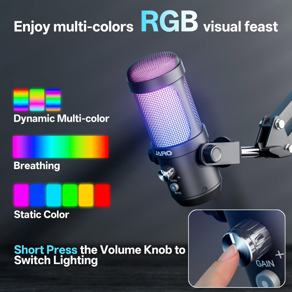 USB Podcast Microphone with Boom Arm, Studio Condenser Mic with Real-Time Monitoring, Mute, Volume Control (Black) N807612