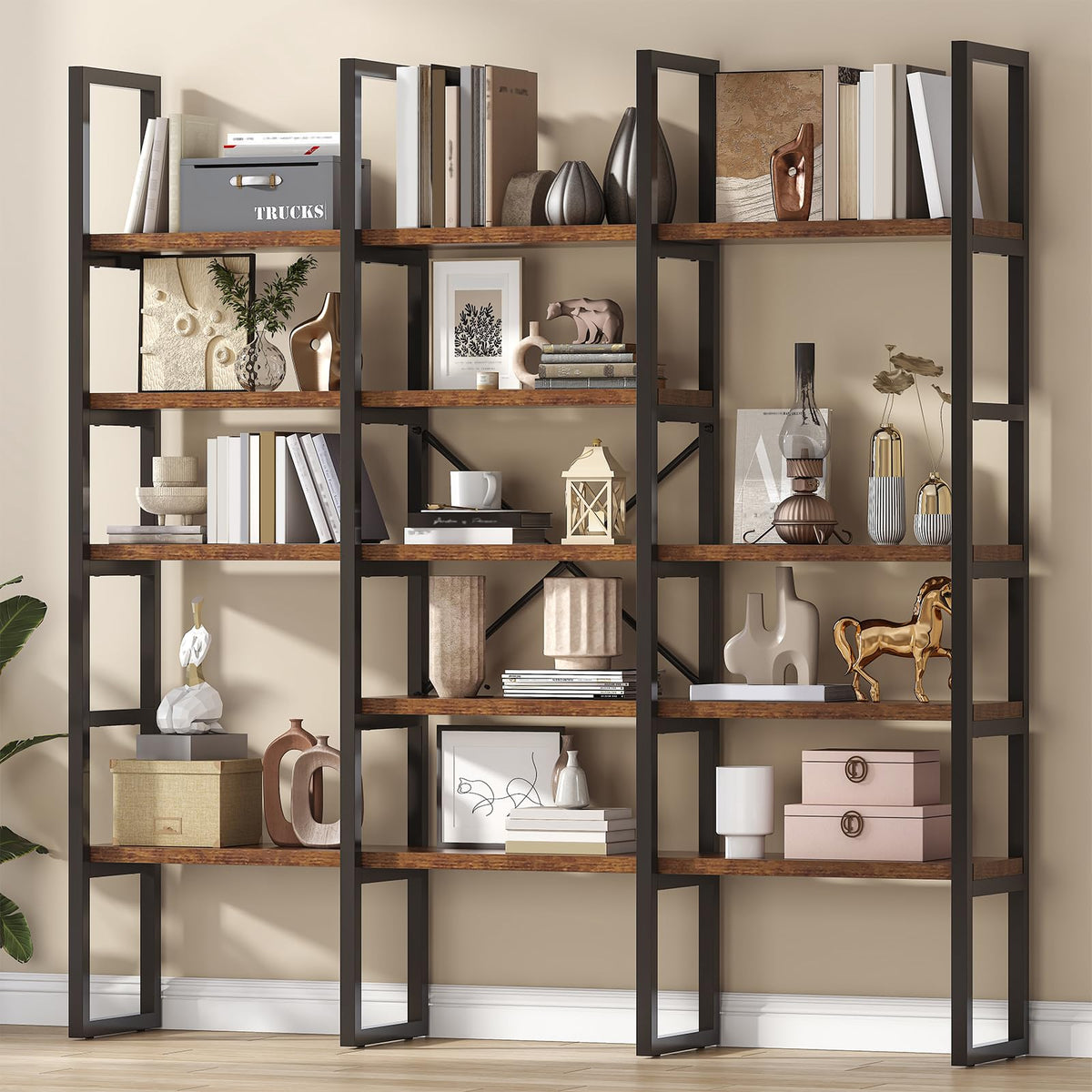 5 Tier Wood and Metal Bookshelf E53114