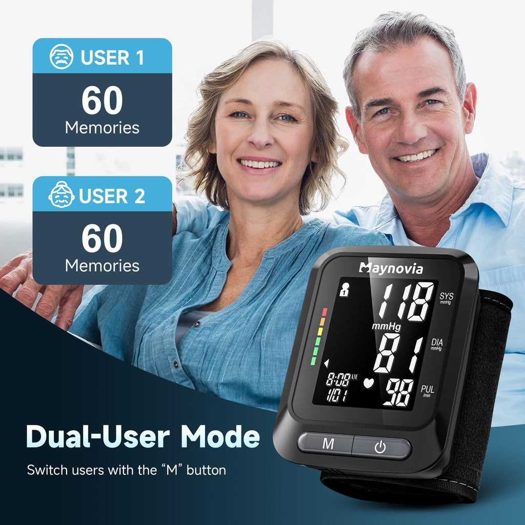 Wrist Blood Pressure Monitor, Backlit LCD, 5.3-8.5 in Cuff, Black L746190