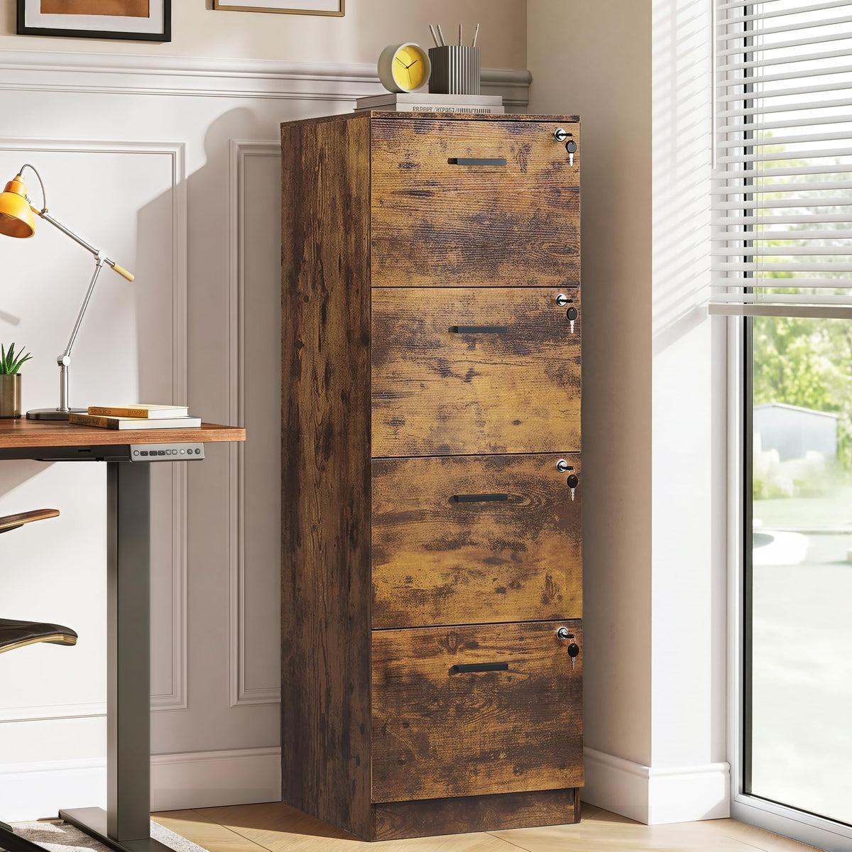 4 Drawer Wood File Cabinet Y651