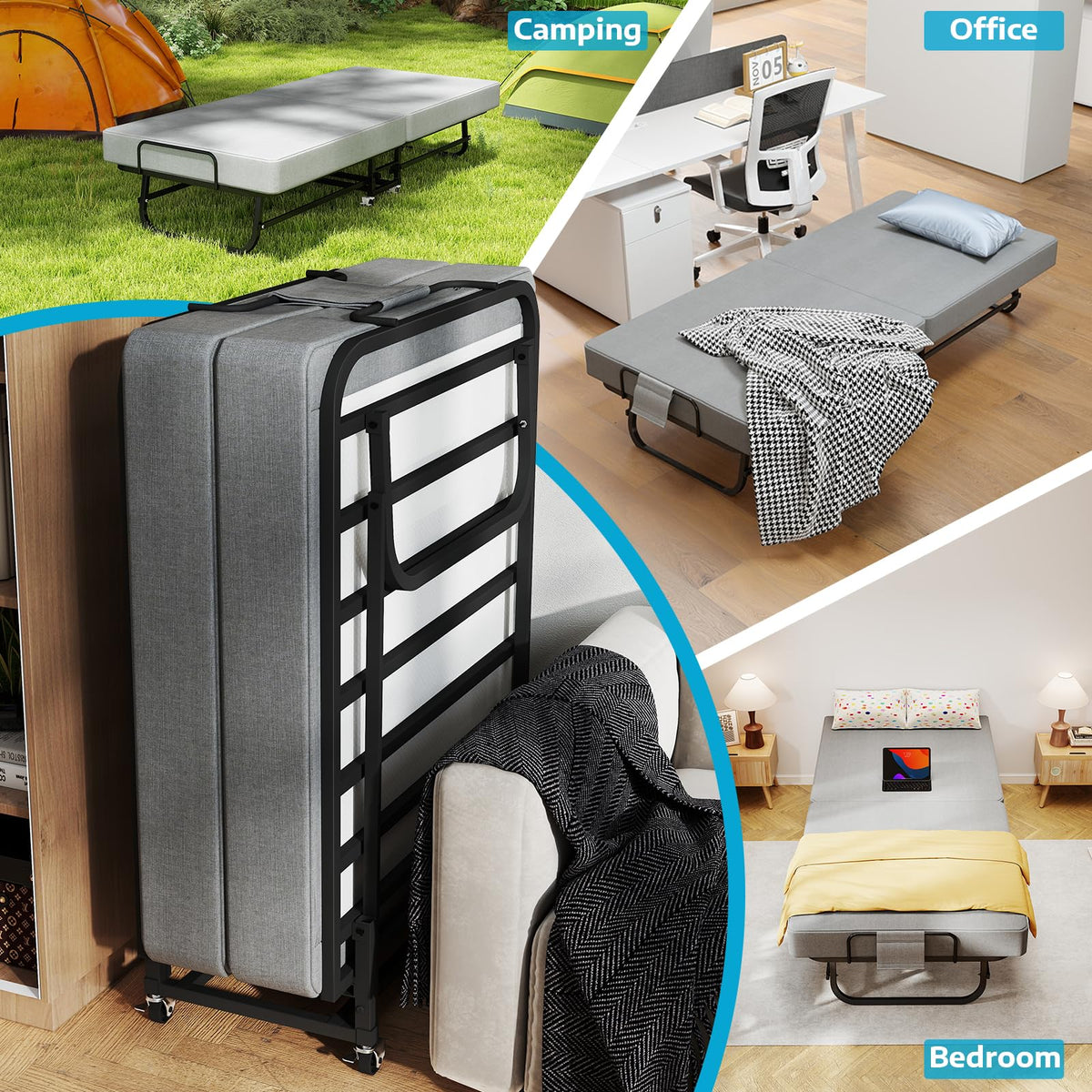 Folding Bed with Mattress on Wheels R40661