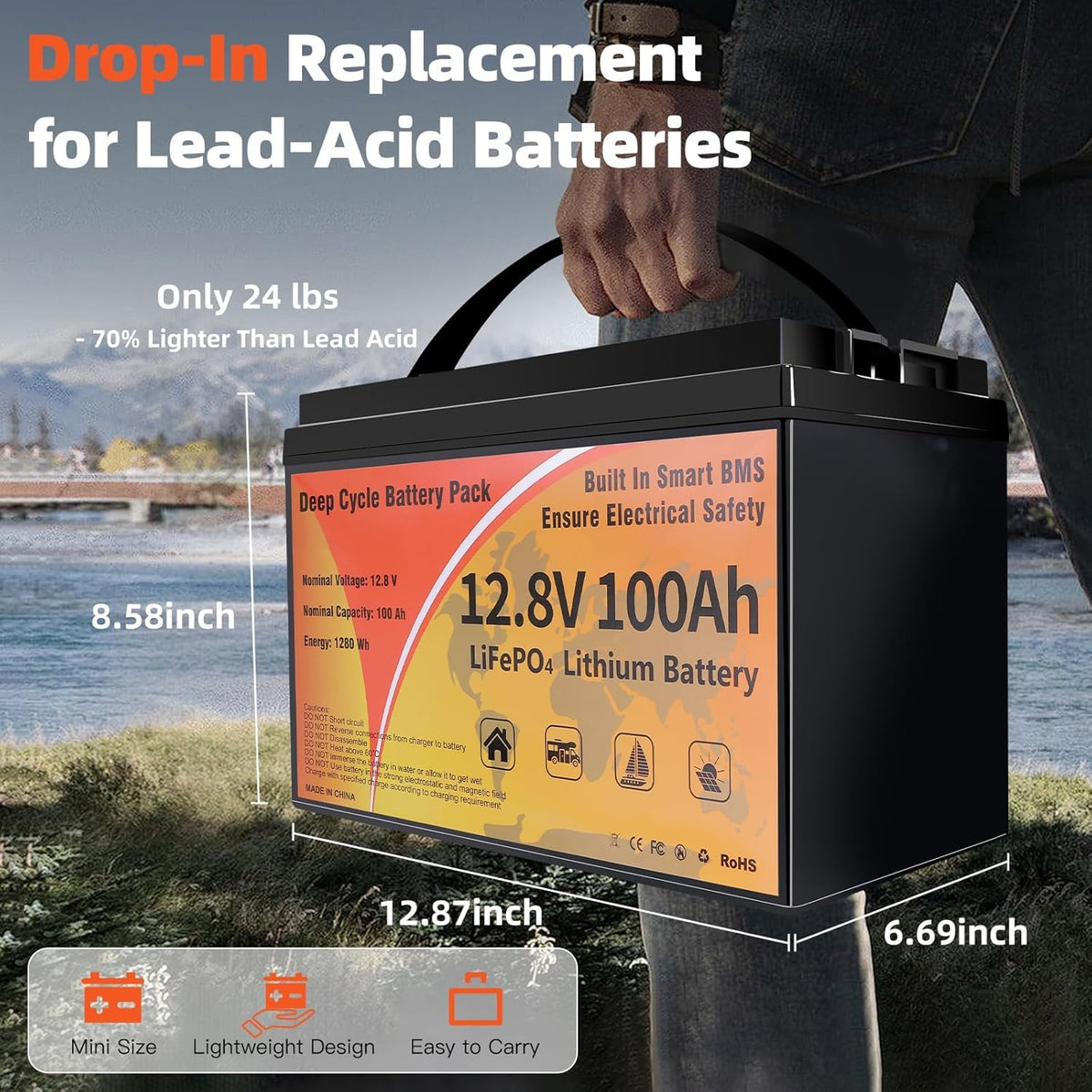 12V 100Ah LiFePO4 Deep Cycle Battery X2490