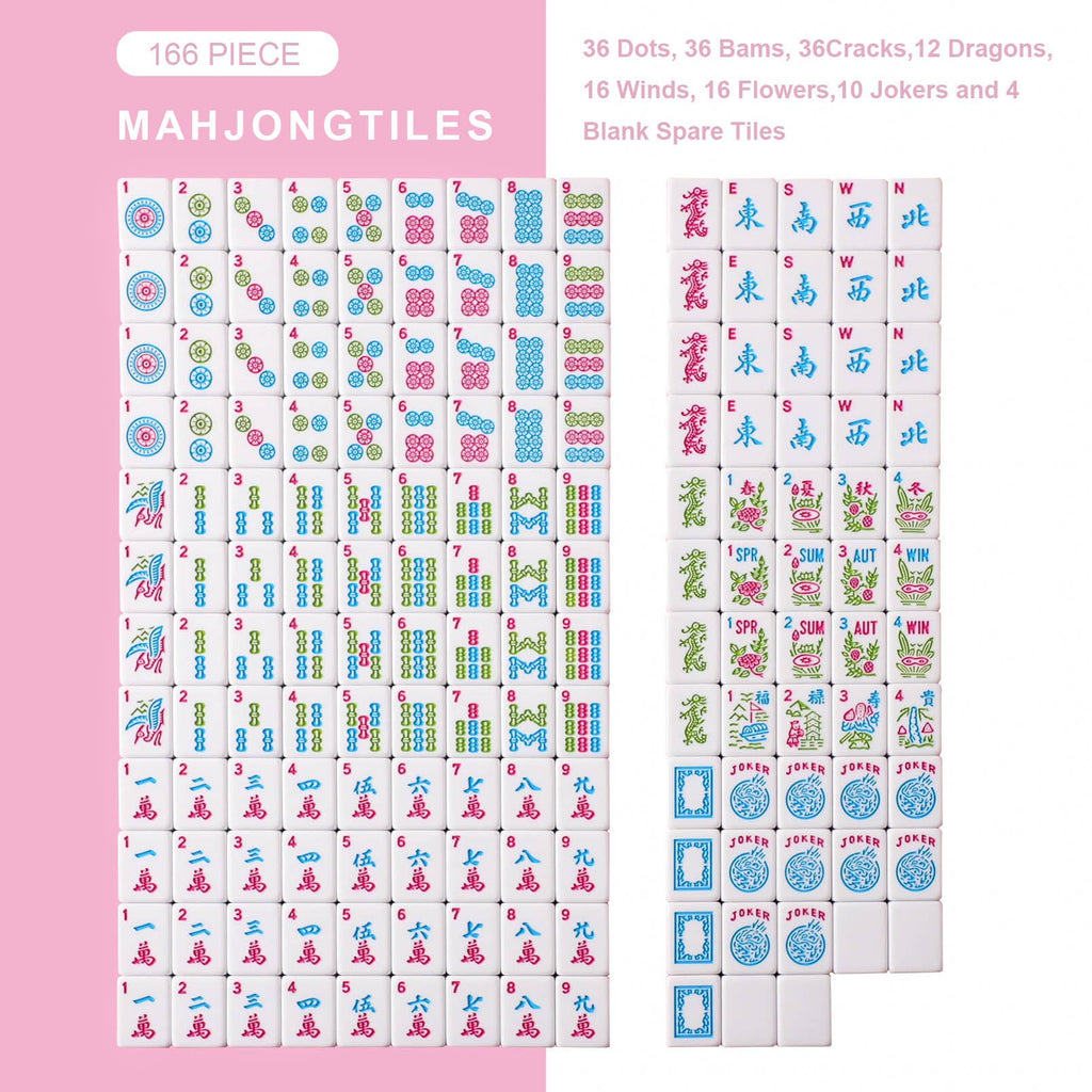 166 Pink Tiles Mahjong Set with 4 Clear Racks and Bag S77048