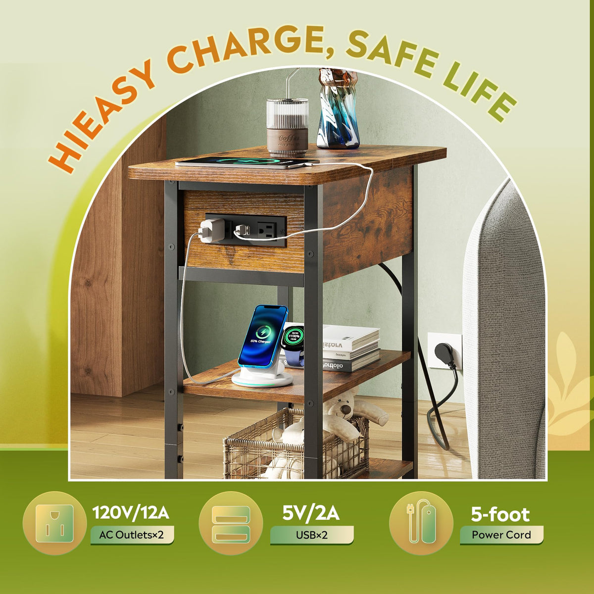 3-Tier End Table with Charging Station D473