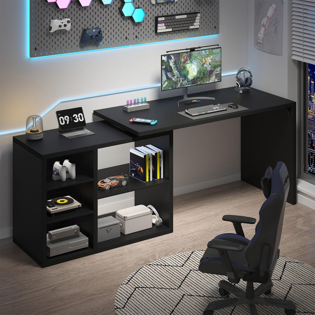 Black L Shaped Wood Computer Desk with Storage G624953
