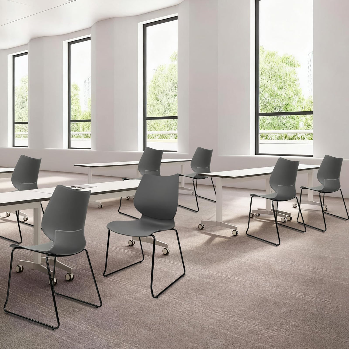Stacking Chairs with Metal Legs Set of 12, Grey L71981