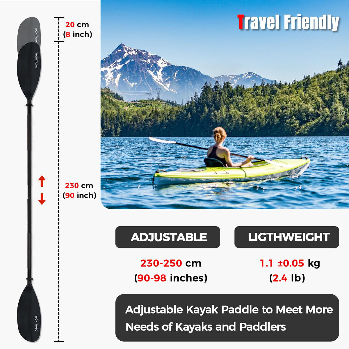 Adjustable Lightweight Kayak Paddle Y8271