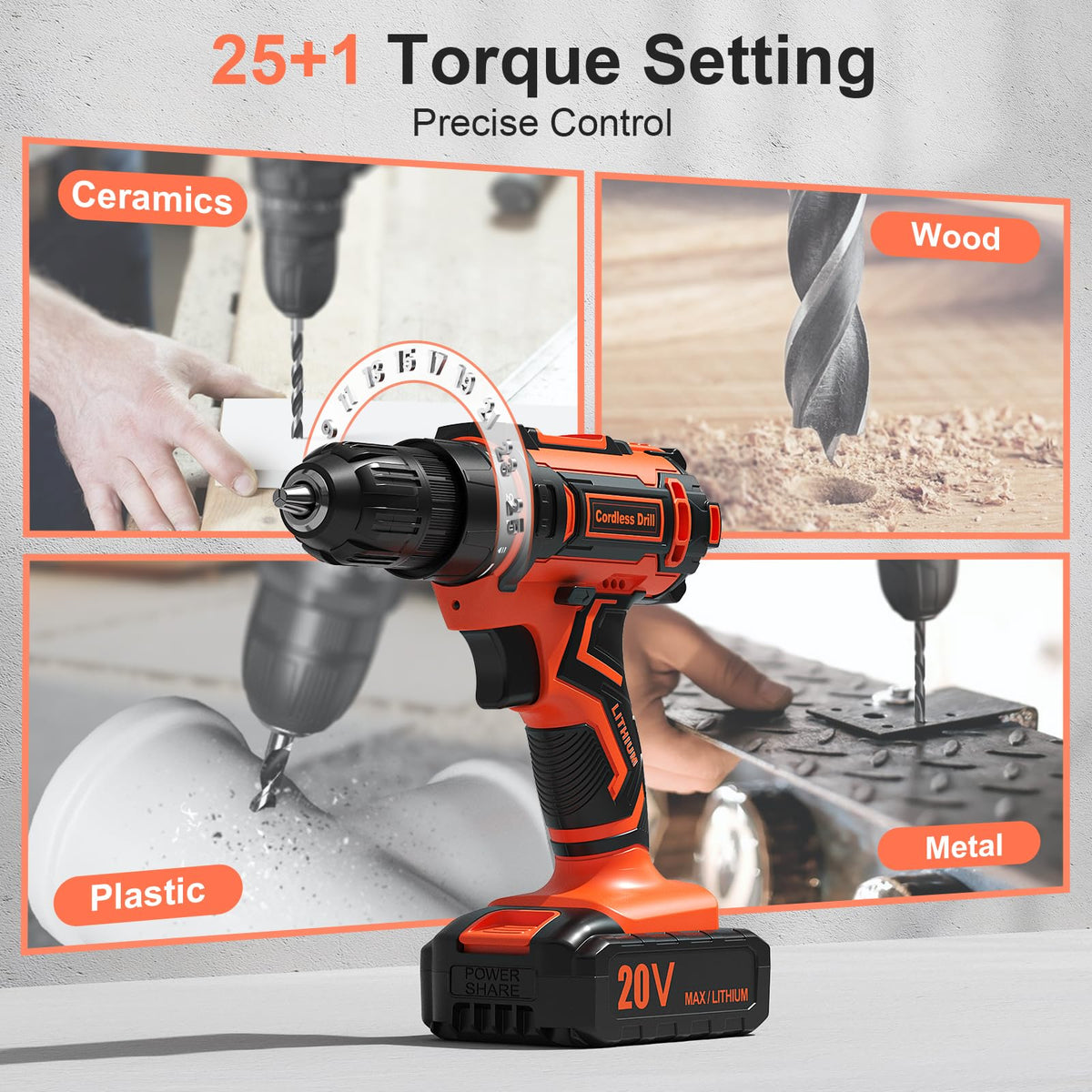Cordless Drill Set 20V with 2.0Ah Power Pack and Charger Z6200
