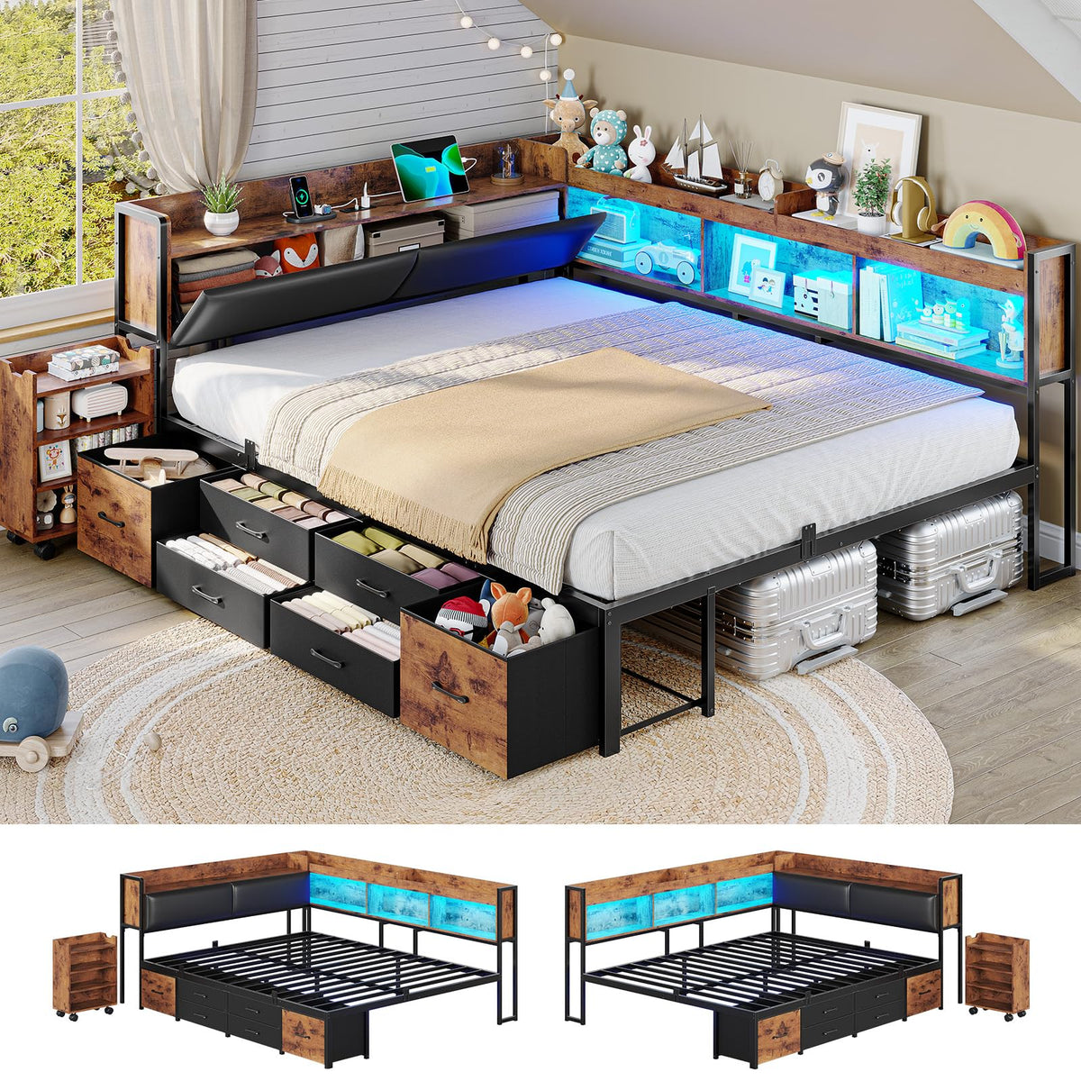 14 Inch Full Size Metal Platform Bed with 6 Drawers N930956