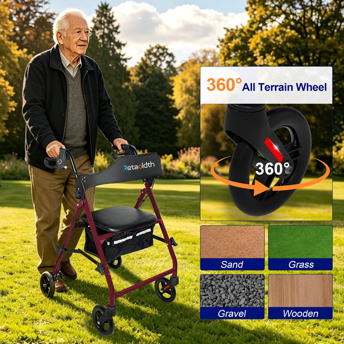 Foldable Rollator Walker with Seat D96524