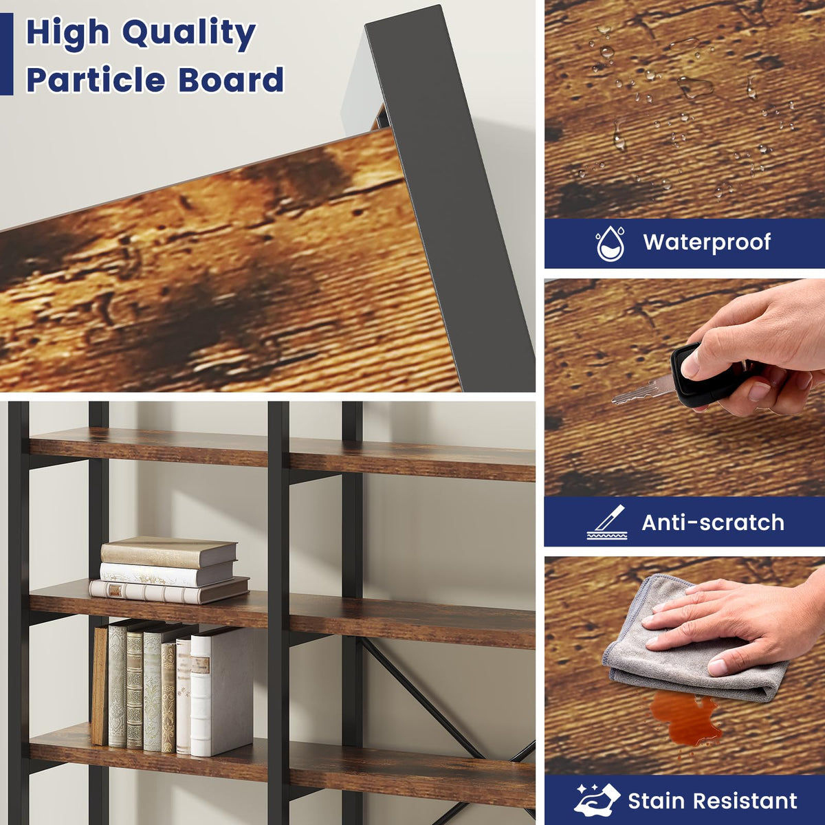 5 Tier Wood and Metal Bookshelf E53114
