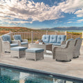 8 Piece Wicker Patio Furniture Conversation Set with Swivel Rocker Chairs, Sofa, Ottomans and Coffee Table C863