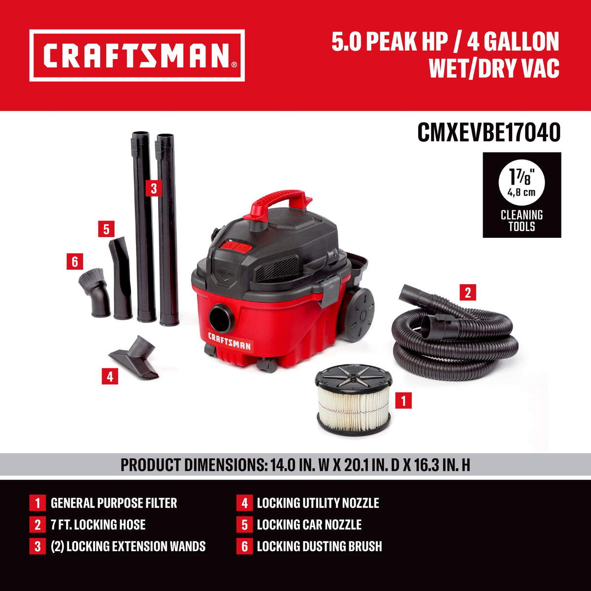 4 Gallon 5.0 Peak HP Wet Dry Shop Vacuum Q205