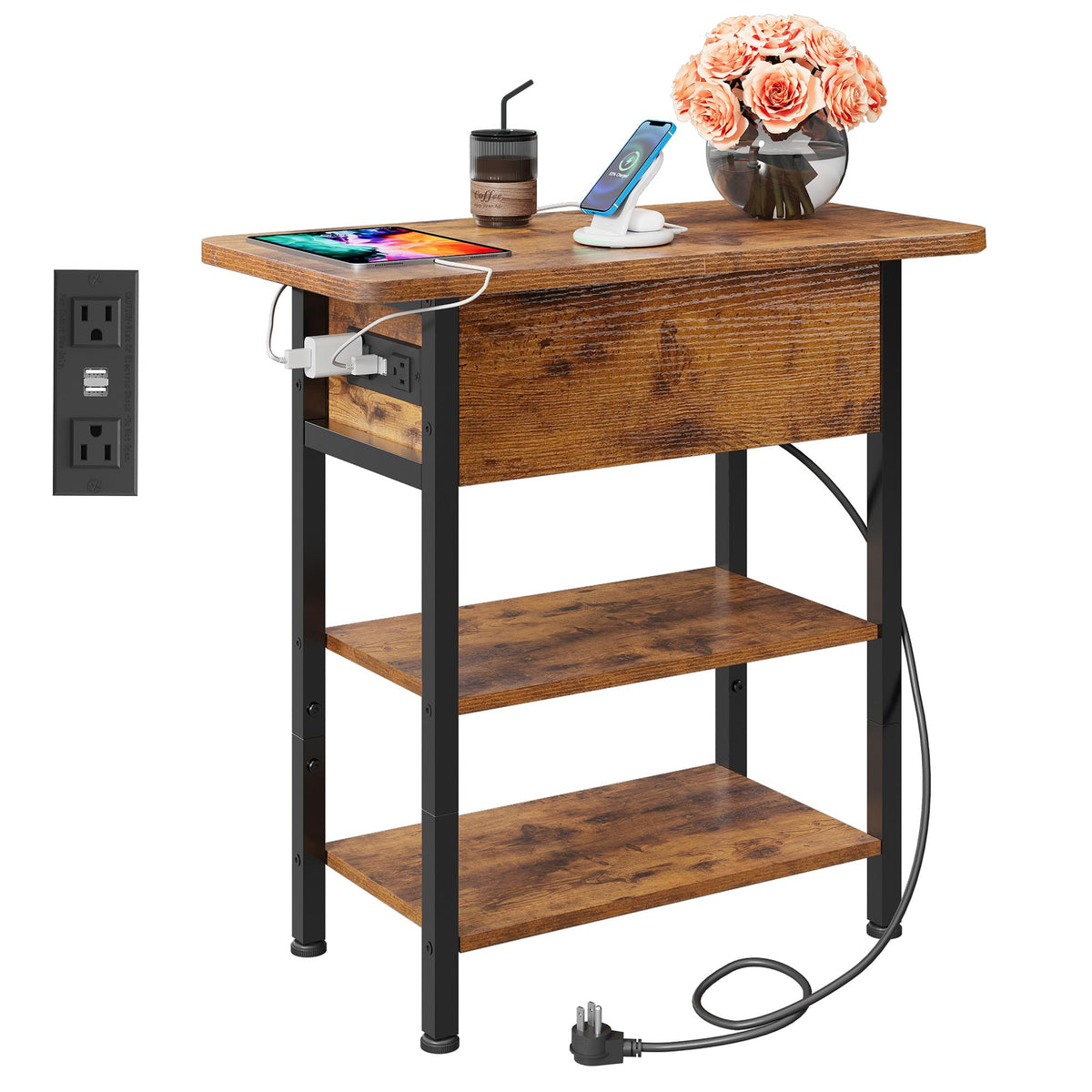 3-Tier End Table with Charging Station D473