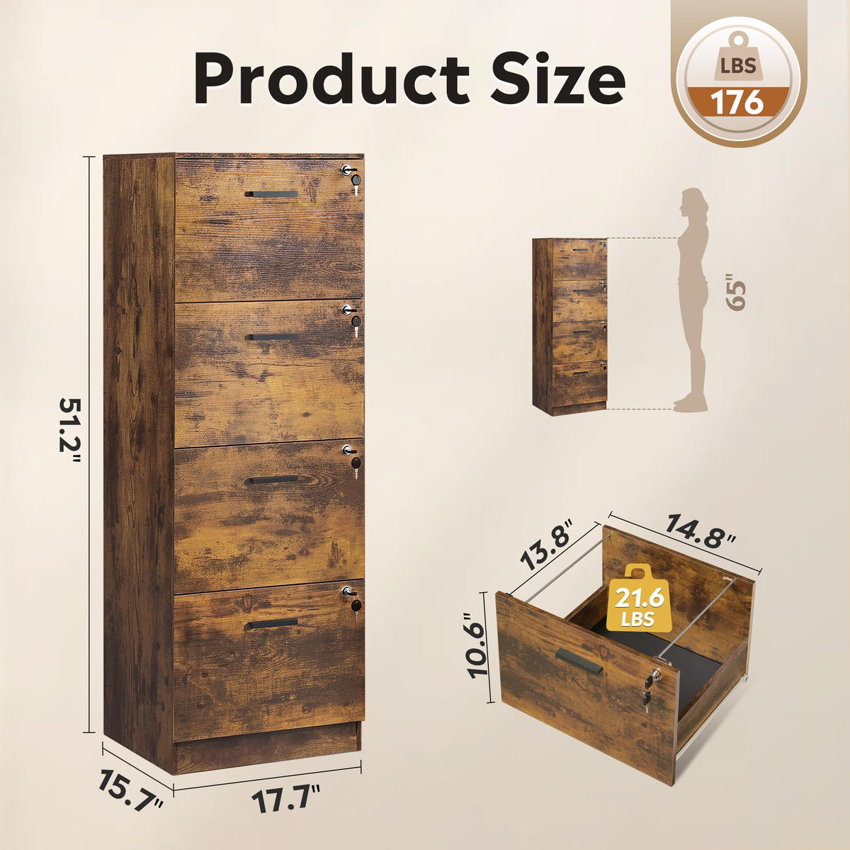 4 Drawer Wood File Cabinet Y651