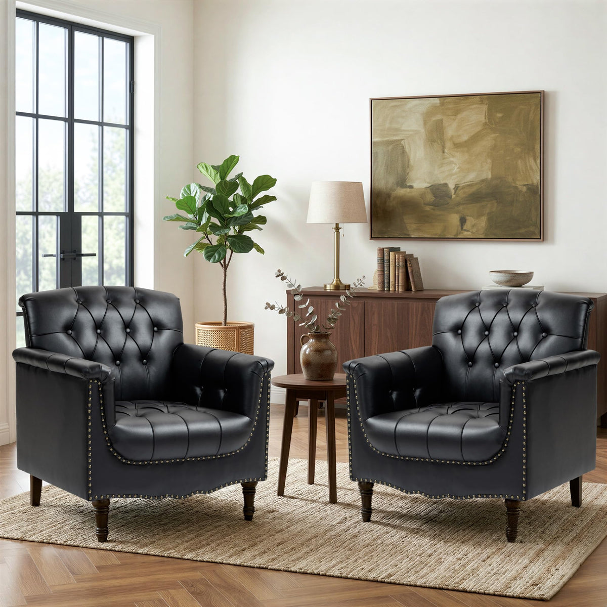 Black Faux Leather Accent Chairs Set of 2 V37683