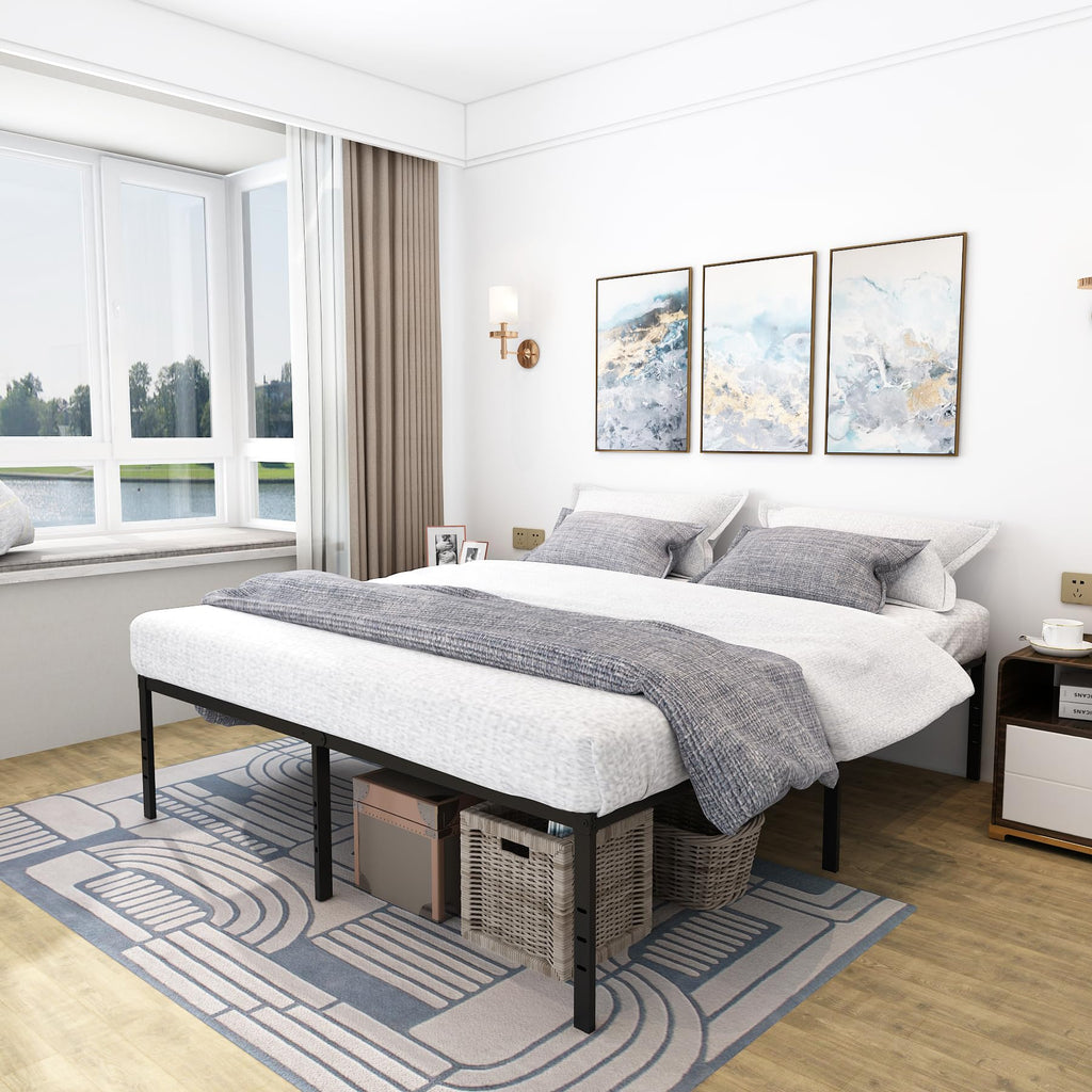 Black 18 Inch Metal Platform Full Bed Frame P7492