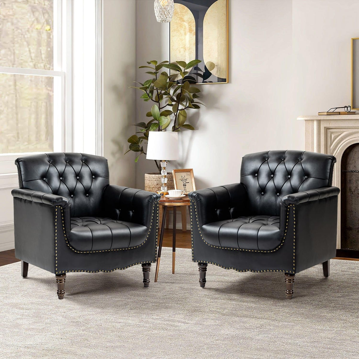 Black Faux Leather Accent Chairs Set of 2 V37683