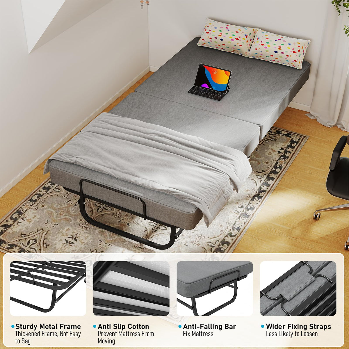 Folding Bed with Mattress on Wheels R40661
