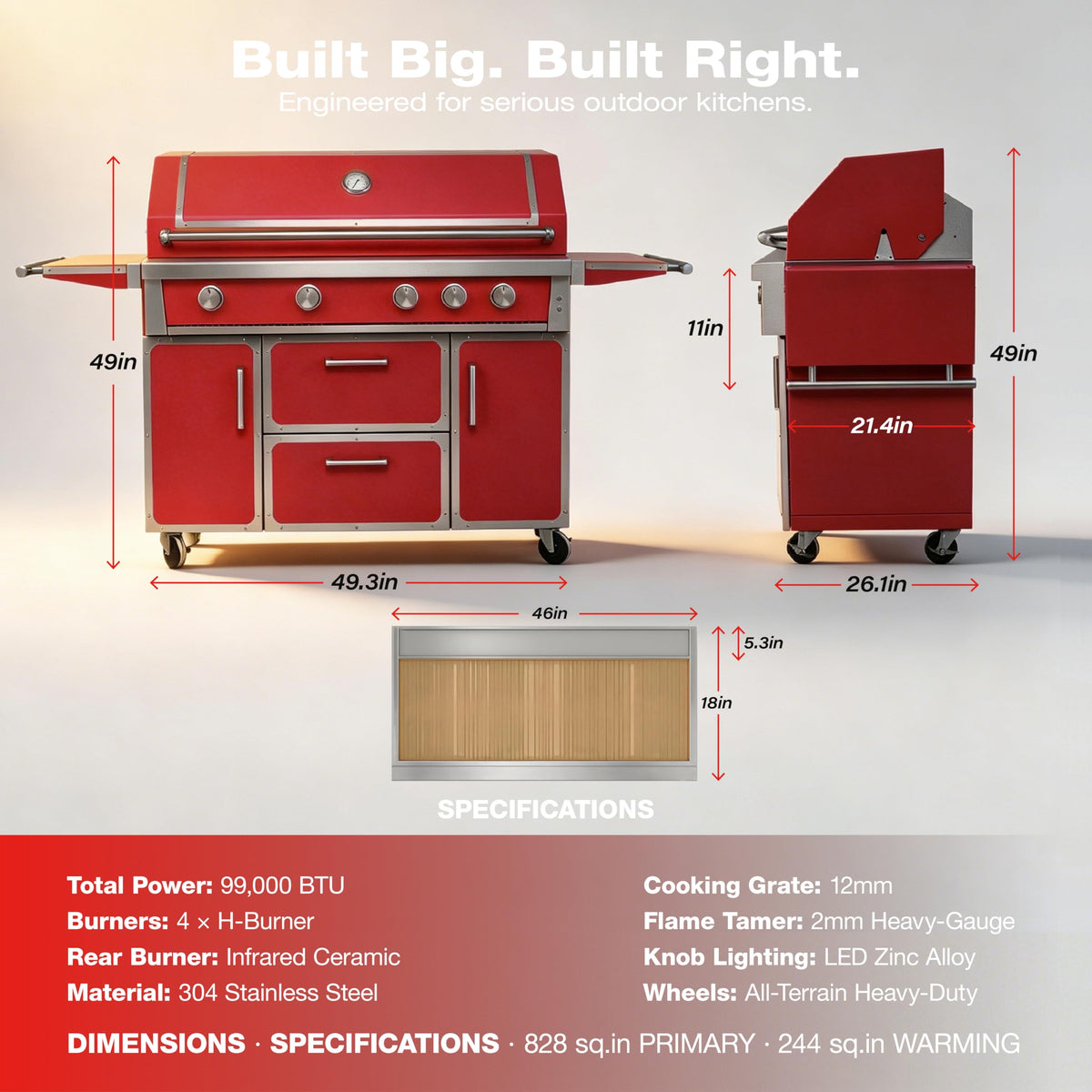 49" 304 Stainless Steel Gas Grill 4 Burner 99,000 BTU I936