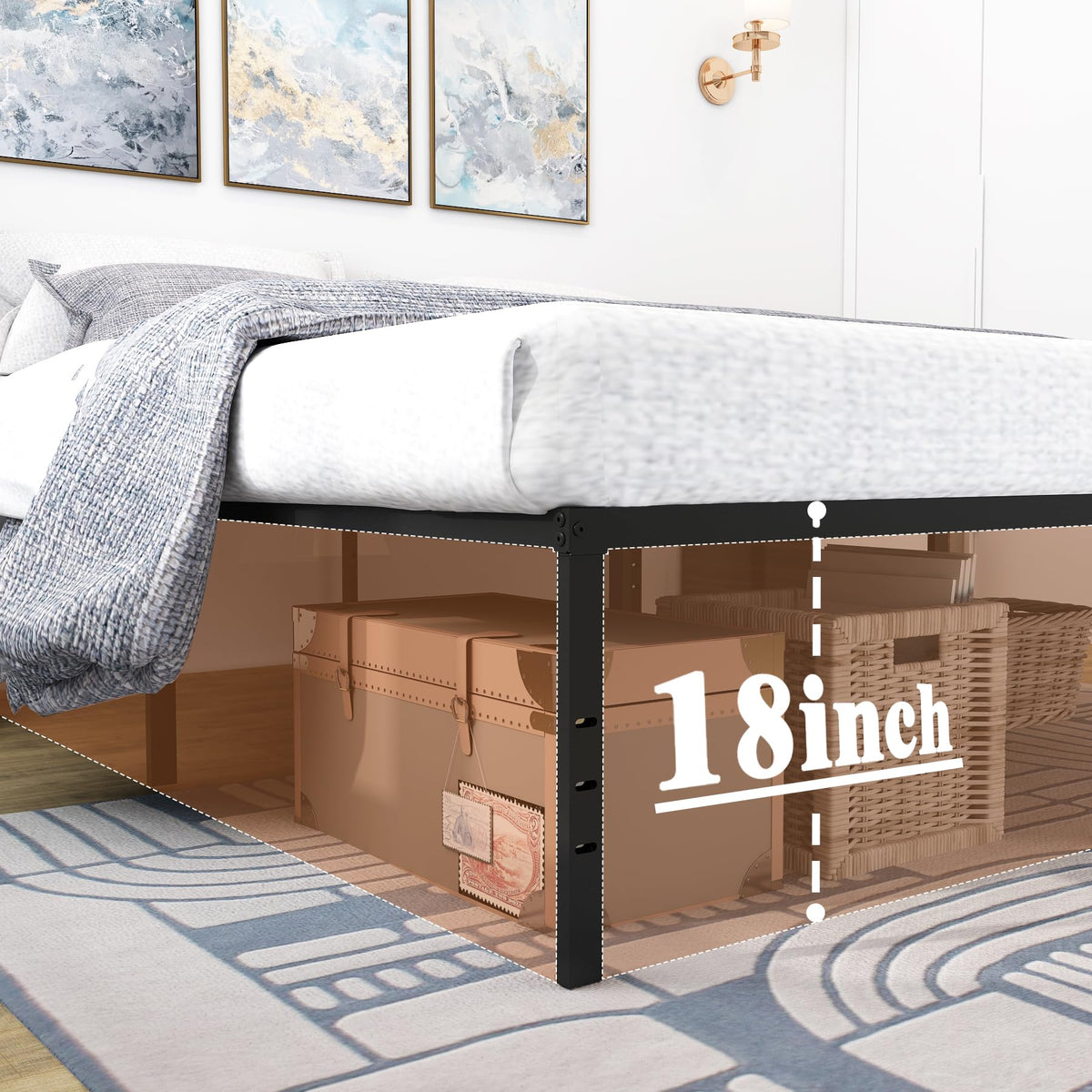 Black 18 Inch Metal Platform Full Bed Frame P7492