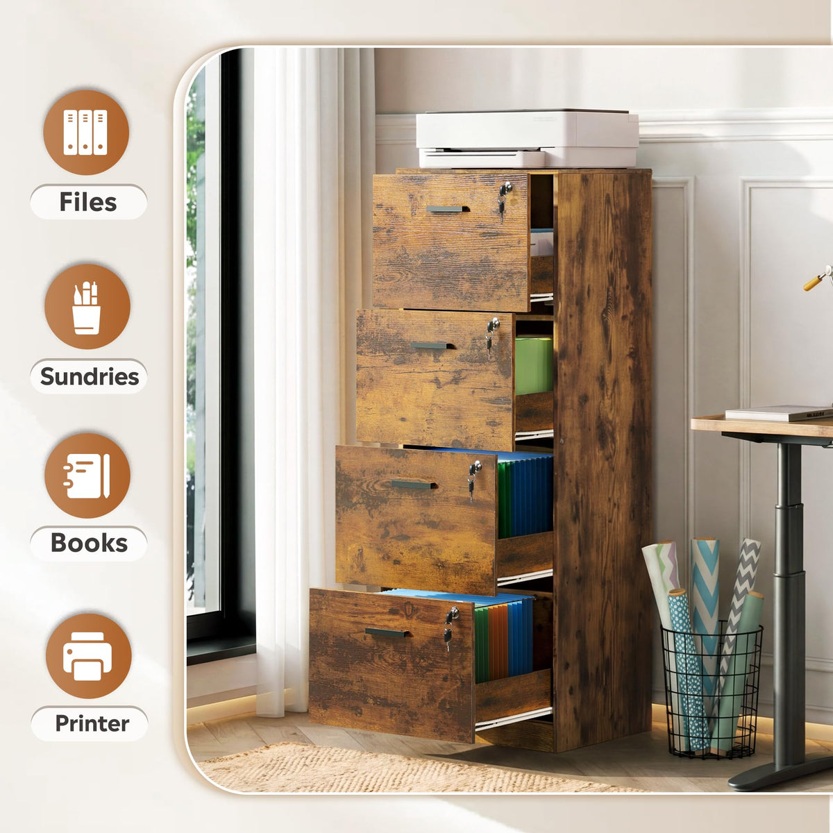 4 Drawer Wood File Cabinet Y651