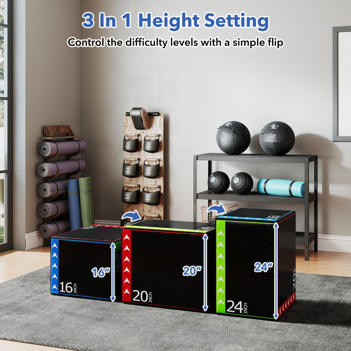 3 in 1 Plyometric Jump Box with Non-Slip PU Cover R3825