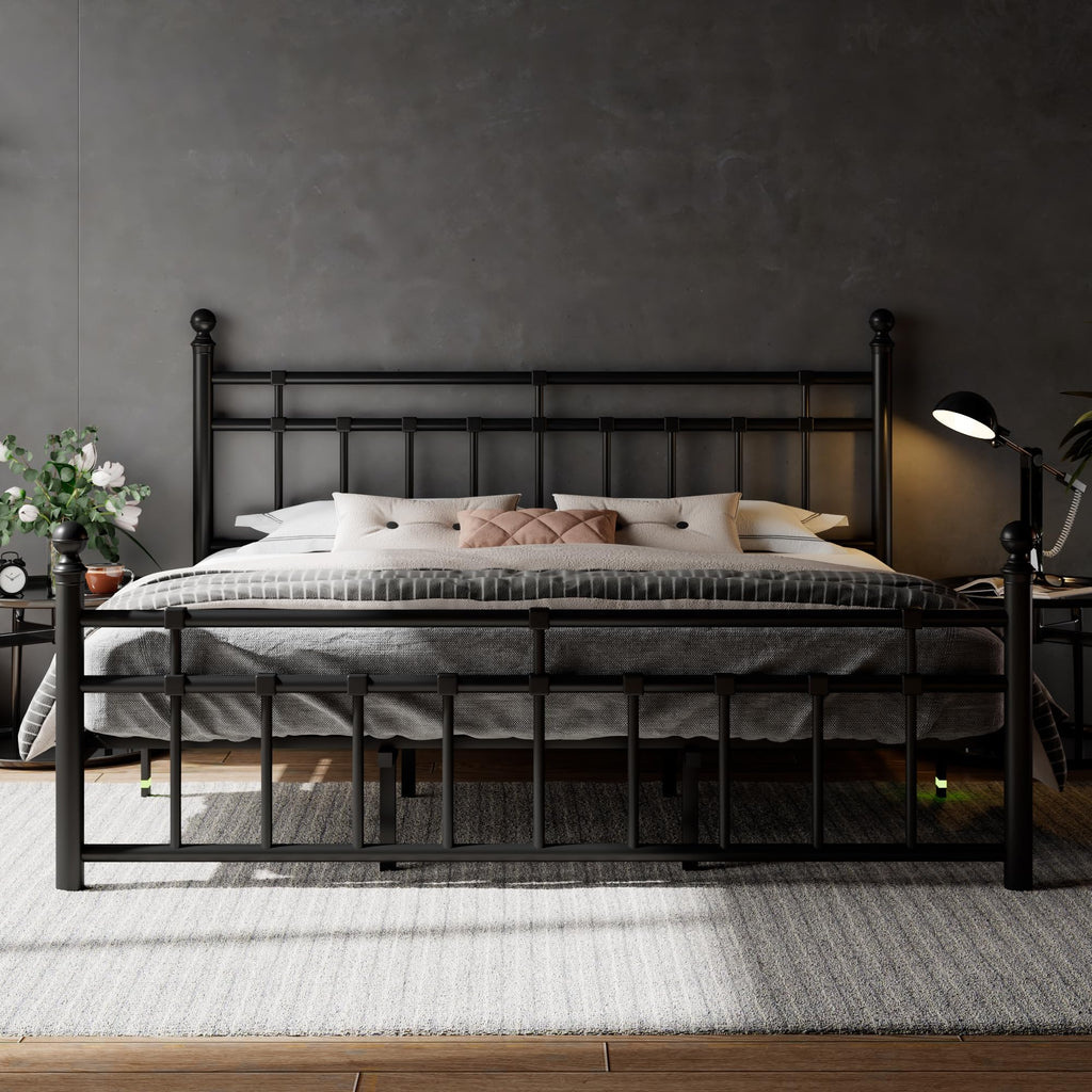 King Size Black Metal Platform Bed Frame with Headboard and Footboard B634845