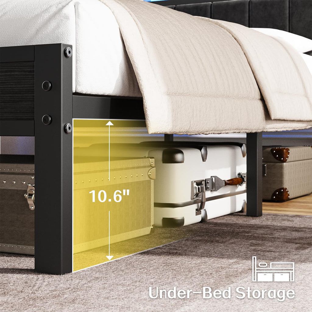 Full Size Bed Frame with LED Lights & Charging Station N686783
