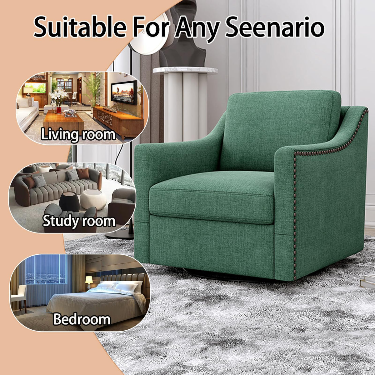 Swivel Accent Chair Set of 2 Green Armchair V60066