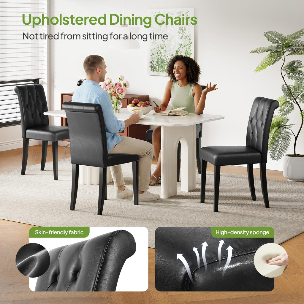 Upholstered Dining Chairs Set of 4 Tufted Wood Legs Jet Black A2748