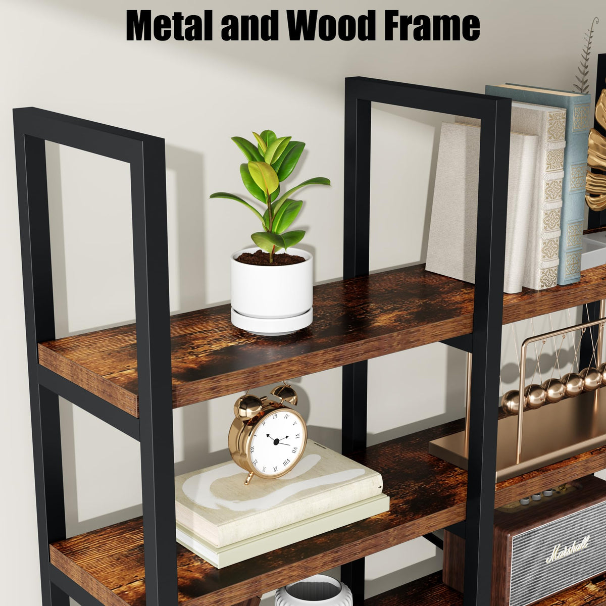 5 Tier Wood and Metal Bookshelf E53114