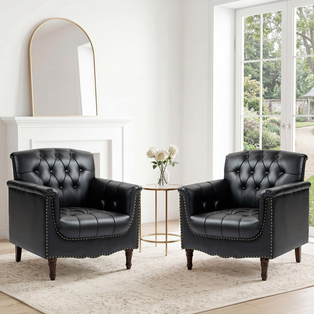 Black Faux Leather Accent Chairs Set of 2 V37683