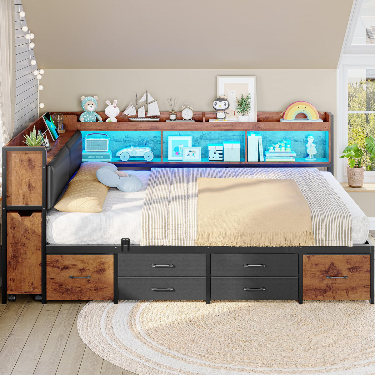 14 Inch Full Size Metal Platform Bed with 6 Drawers N930956